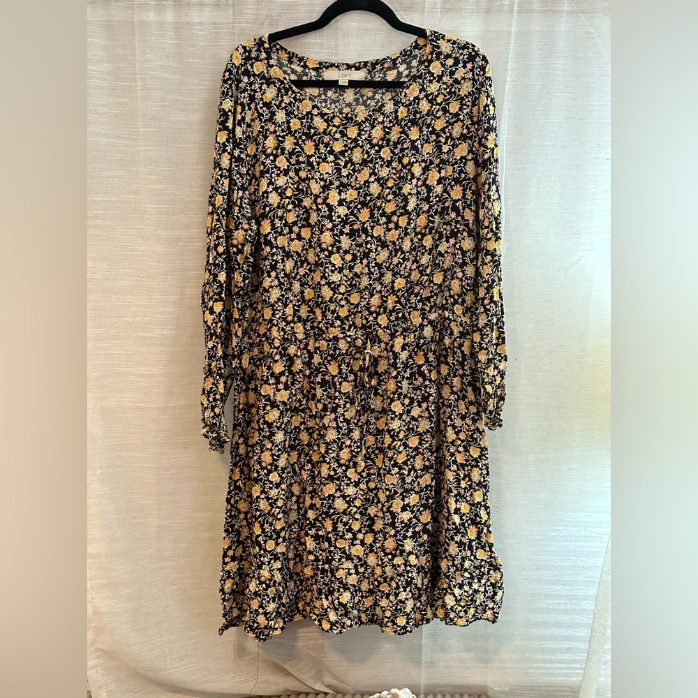 LOFT Black Long Sleeve Bishop Sleeve A-line Dress for Work